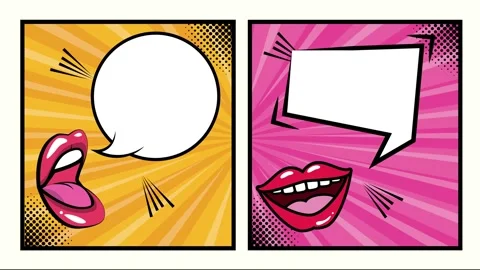 Comic book style pop art animation with lips speaking and blank speech bubb.. Vídeo Stock 338428712