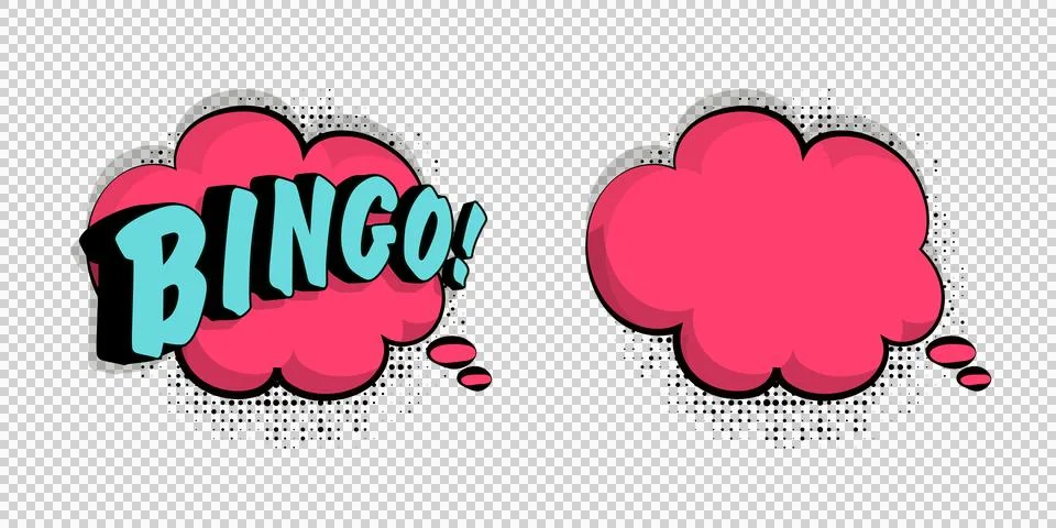 Comic book style pop art pink thought bubbles with bingo text and blank spe.. Stock Illustration