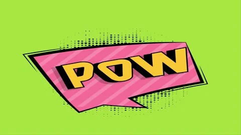 Comic book style POW speech bubble animation on a green background Stock Footage 346724861