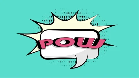 Comic book style Pow speech bubble animation on a solid teal background Stock Footage 346724878