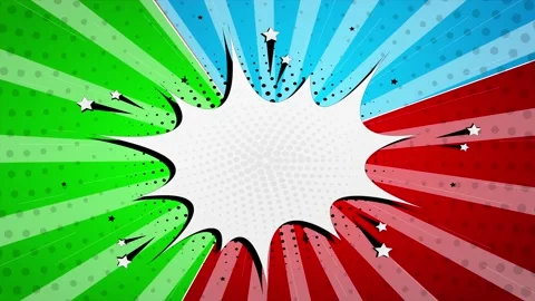 Comic book style speech bubble with colorful radial halftone background Vidéo 346724929