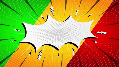 Comic book style speech bubble with radial lines and halftone pattern backg.. Stock Footage 346724935