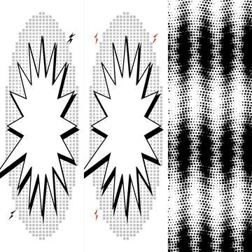 Comic Book Style Speech Bubble Explosions and Halftone Pattern Background D.. Stockillustratie