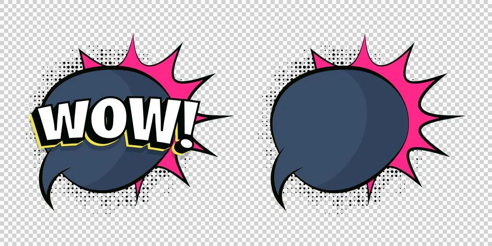 Comic book style speech bubbles with WOW text and pink explosion on white b.. Stock Illustration