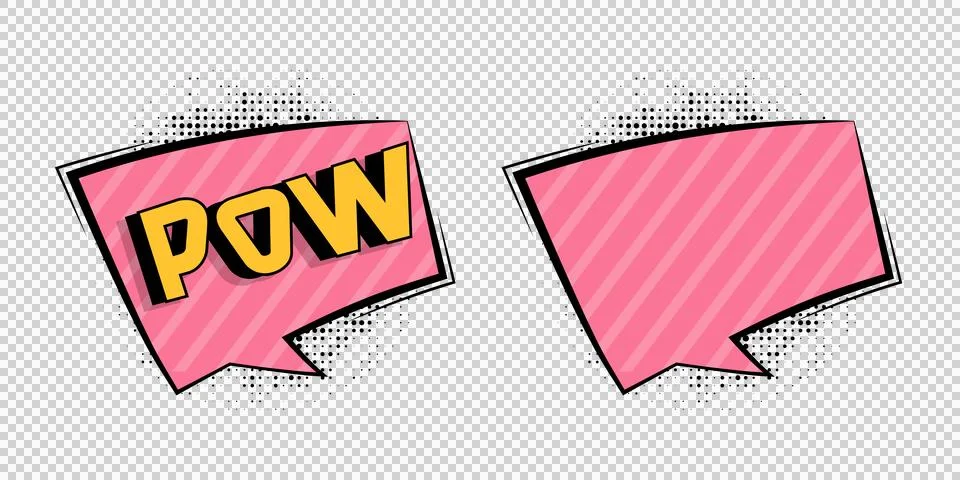Comic book style speech bubbles with pow text and empty pink and yellow on .. Stock Illustration
