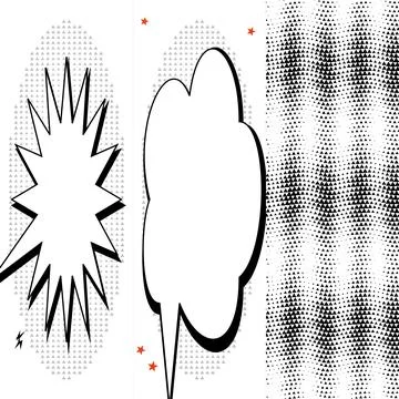 Comic Book Style Speech Bubbles and Halftone Geometric Pattern Background E.. Stock Illustration