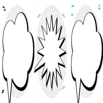 Comic Book Style Speech Bubbles and Explosive Action Burst Graphic Illustrati Illustrazione stock