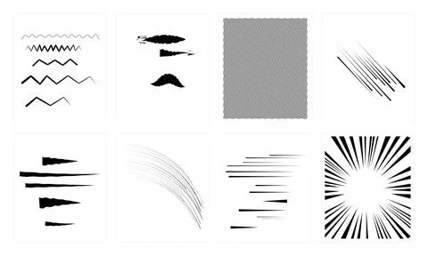 Comic book style speed lines and radial burst elements on square white back.. Stock Illustration