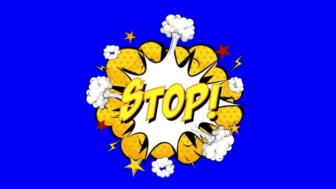 Comic book style stop sign animation with yellow explosion on blue background Stock Footage 346724951