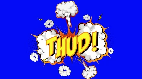 Comic book style Thud text animation with explosion effect on blue background Stock Footage 346724958