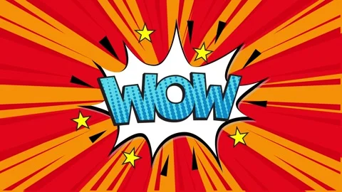 Comic book style wow speech bubble with vibrant red and orange sunburst bac.. Stock Footage 346724964