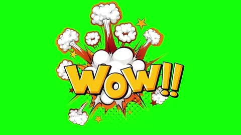 Comic book style Wow text animation with explosion effect on green screen Stock Footage 346724980
