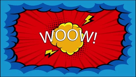 Comic book style wow text animation with red sunburst background and blue b.. Stock-Footage 346724988