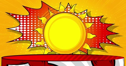 Comic book sun with product podium animation Stock Footage 277516356