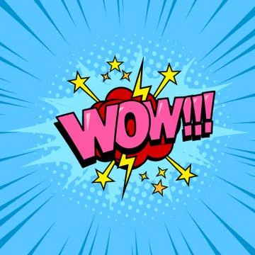 Comic book superhero speech wow surprise bubble background, halftone texture Stock Illustration