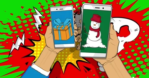 Comic Book Telephone with Gift Box and Snowman animation Stock Footage 295297529