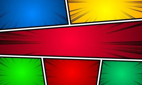 Comic book template with rays, radial and halftone effects in color. Vector.. Illustrazione stock