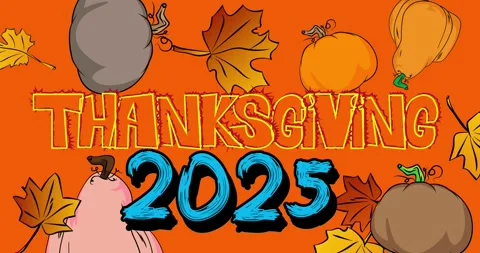 Comic book Thanksgiving 2025 with pumpkin and Autumn leaves video Stock Footage 321175944