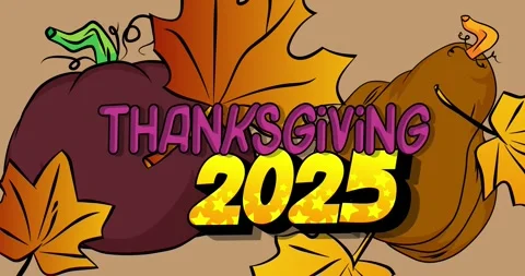 Comic book Thanksgiving 2025 with pumpkin and Autumn leaves Stock Footage 321175947