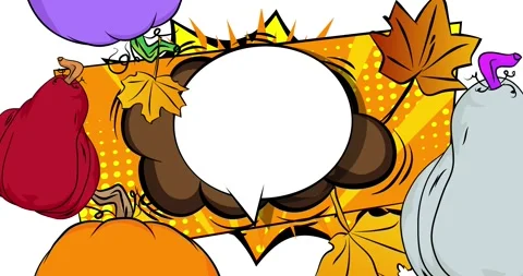 Comic Book Thanksgiving pumpkin and Autumn leaves with speech bubble video Stock Footage 320283996