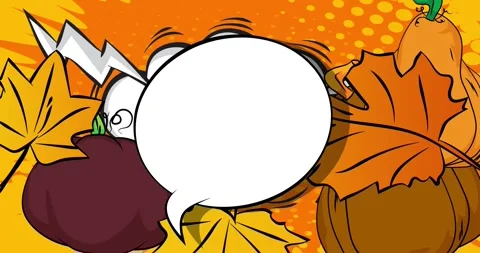 Comic Book Thanksgiving pumpkin and Autumn leaves with speech bubble Stock Footage 320283997