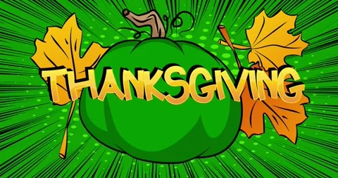 Comic book Thanksgiving text with pumpkin and Autumn leaves motion Stock Footage 321069816