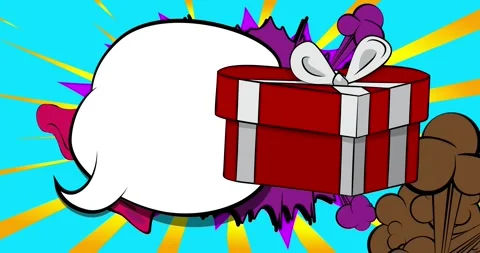Comic Book Valentine day gift box with speech bubble animation Stock Footage 300232895