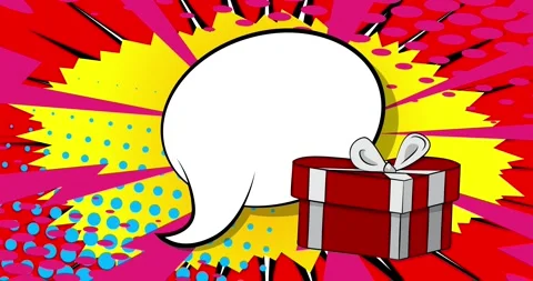 Comic Book Valentine day gift box with speech bubble Stock Footage 300232899