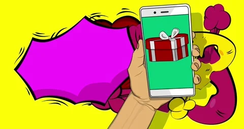 Comic Book Valentine day gift box with phone animation Stock Footage 300413420