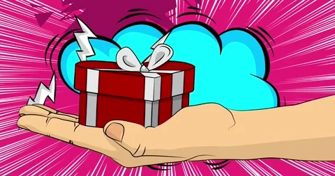 Comic Book Valentine day gift box in hand animation Stock Footage 300476144