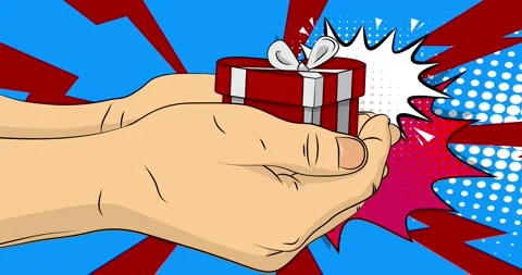 Comic Book Valentine day gift box in hand Stock Footage 300476153