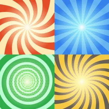 Comic book vector backgrounds set. Retro sunburst and spiral effects with Stock Illustration