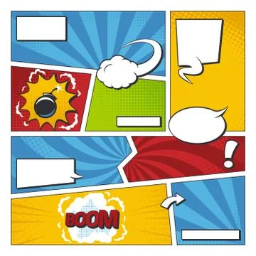 Comic book vector frame set with speech bubbles. Comics page template Stock Illustration