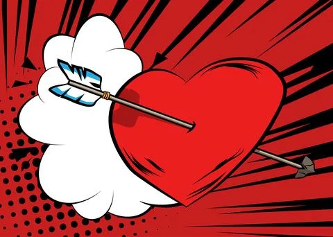 Comic book vector illustrated retro Arrow Heart, Valentine's Day Symbol, po.. Illustrazione stock