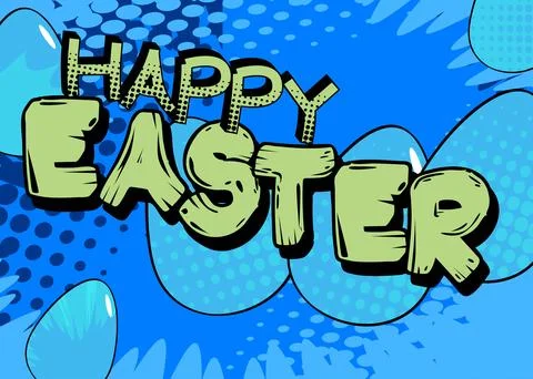 Comic book vector illustrated retro Happy Easter poster, pop art vintage st.. Illustrazione stock