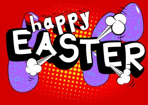 Comic book vector illustrated retro Happy Easter poster, pop art vintage st.. Illustrazione stock