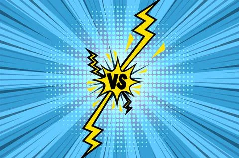 Comic book versus background. Cartoon lightning versus in retro pop art style Stock Illustration