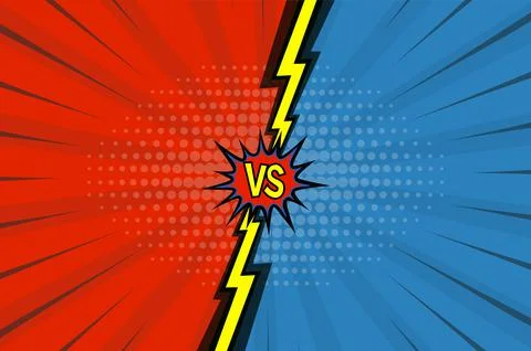 Comic book versus background. Cartoon lightning versus in retro pop art style Illustrazione stock