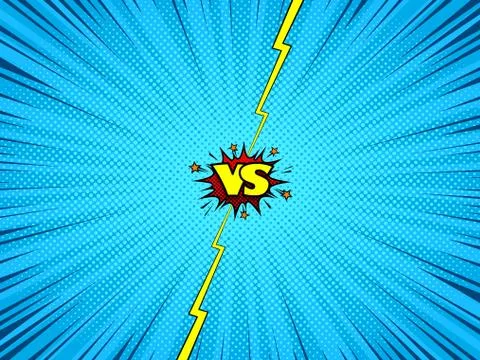 Comic book versus background, superhero fight intro, halftone texture Illustrazione stock