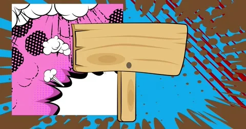 Comic Book wood signboard animation Stock Footage 311348341