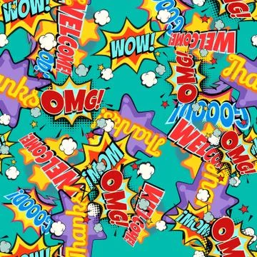 Comic book words pop art background. Seamless pattern Stockillustratie