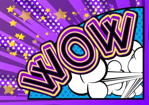 Comic book Wow word effect on bright  abstract background. Vector cartoon ill Stock Illustration