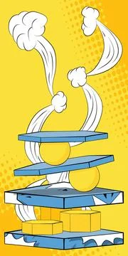 Comic book yellow and blue product podium banner. Pop Art Stage for present.. Stock Illustration