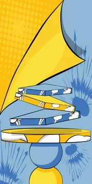 Comic book yellow and blue product podium banner. Pop Art Stage for present.. Stock Illustration
