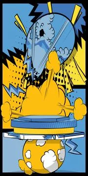 Comic book yellow and blue product podium banner. Pop Art Stage for present.. Stock Illustration