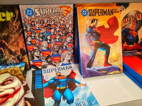 Comic books about the famous comic book character Superman Stock Photos