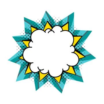 Comic boom balloon. Empty turquoise and yellow bang speech bubble in Pop Art Stock Illustration