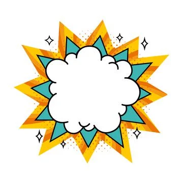 Comic boom balloon. Empty turquoise and orange bang speech bubble in Pop Art Stock Illustration