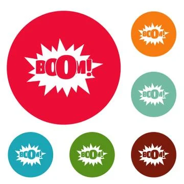 Comic boom big icons circle set Stock Illustration