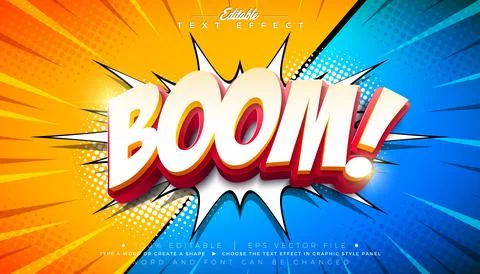 Comic Boom Editable Text Effect Design Illustrator Graphic Style with Custo.. Illustrazione stock